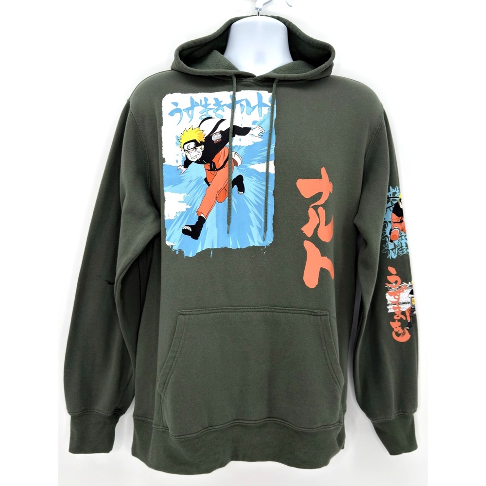 Naruto Shippuden Collection Mens L Olive Green Graphic Hoodie Anime VIZ Media
